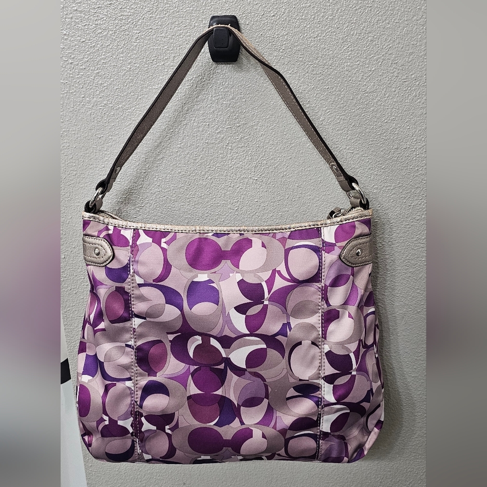 Signature Coach Purple Patterned Shoulder Bag - Picture 3 of 15